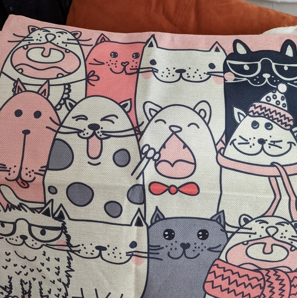 Cartoon Kitty Theme Design Cats Pattern Linen Zippered Pillowcase - Picture 7 of 8